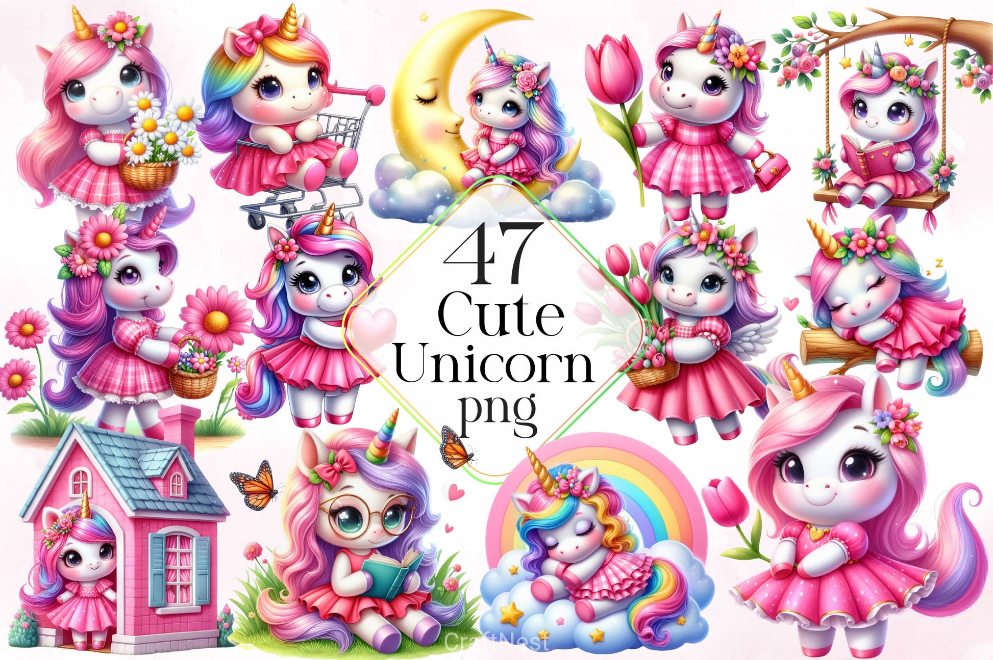 Cute Unicorn Clipart Bundle 11 - CraftNest - Digital Crafting and Art