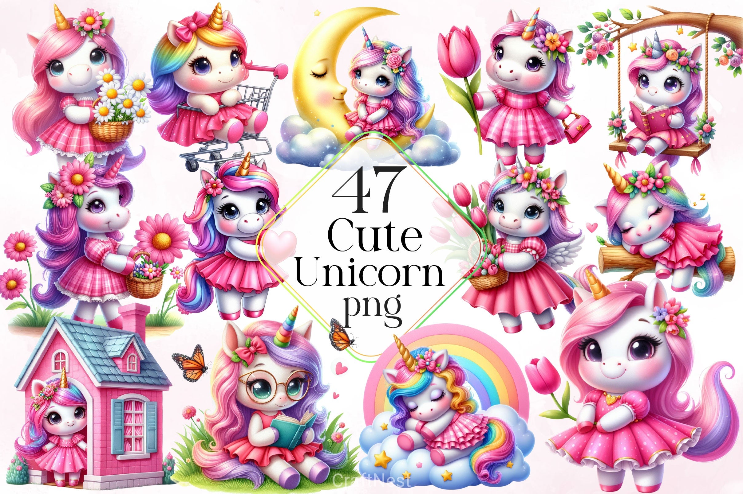 Cute Unicorn Clipart Bundle 11 - CraftNest - Digital Crafting and Art