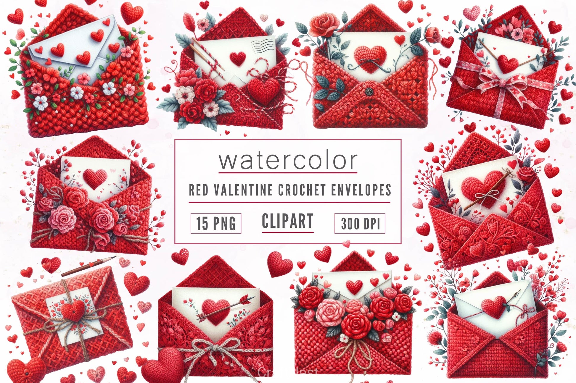 Red Valentine Crochet Envelopes Clipart Bundle - CraftNest - Digital Crafting and Art
