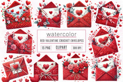 Red Valentine Crochet Envelopes Clipart Bundle - CraftNest - Digital Crafting and Art