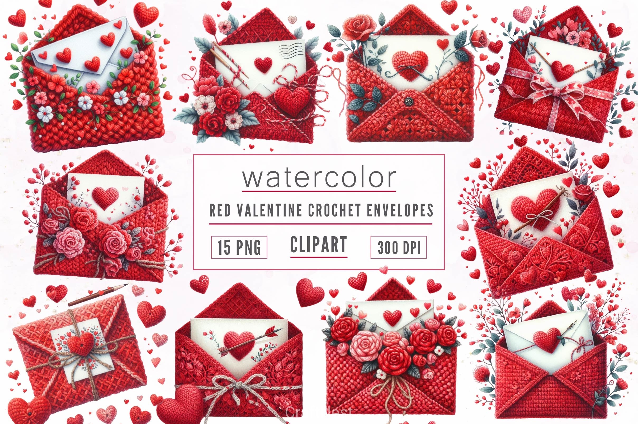 Red Valentine Crochet Envelopes Clipart Bundle - CraftNest - Digital Crafting and Art