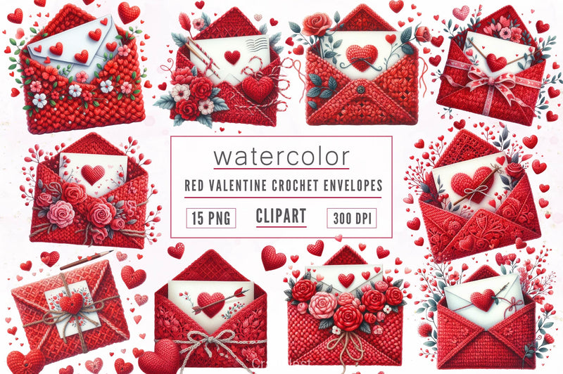 Red Valentine Crochet Envelopes Clipart Bundle - CraftNest - Digital Crafting and Art