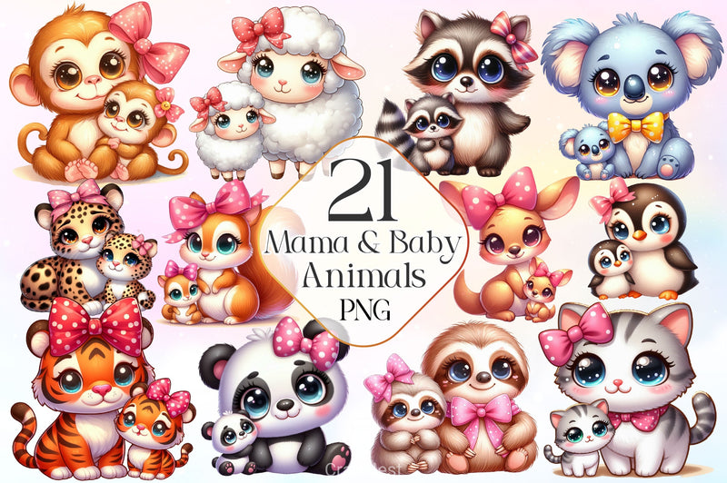 Mama And Baby Animals Clipart Bundle - CraftNest - Digital Crafting and Art