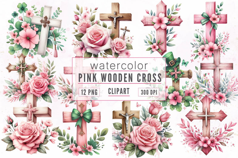 Pink Wooden Cross Clipart Bundle 2 - CraftNest - Digital Crafting and Art