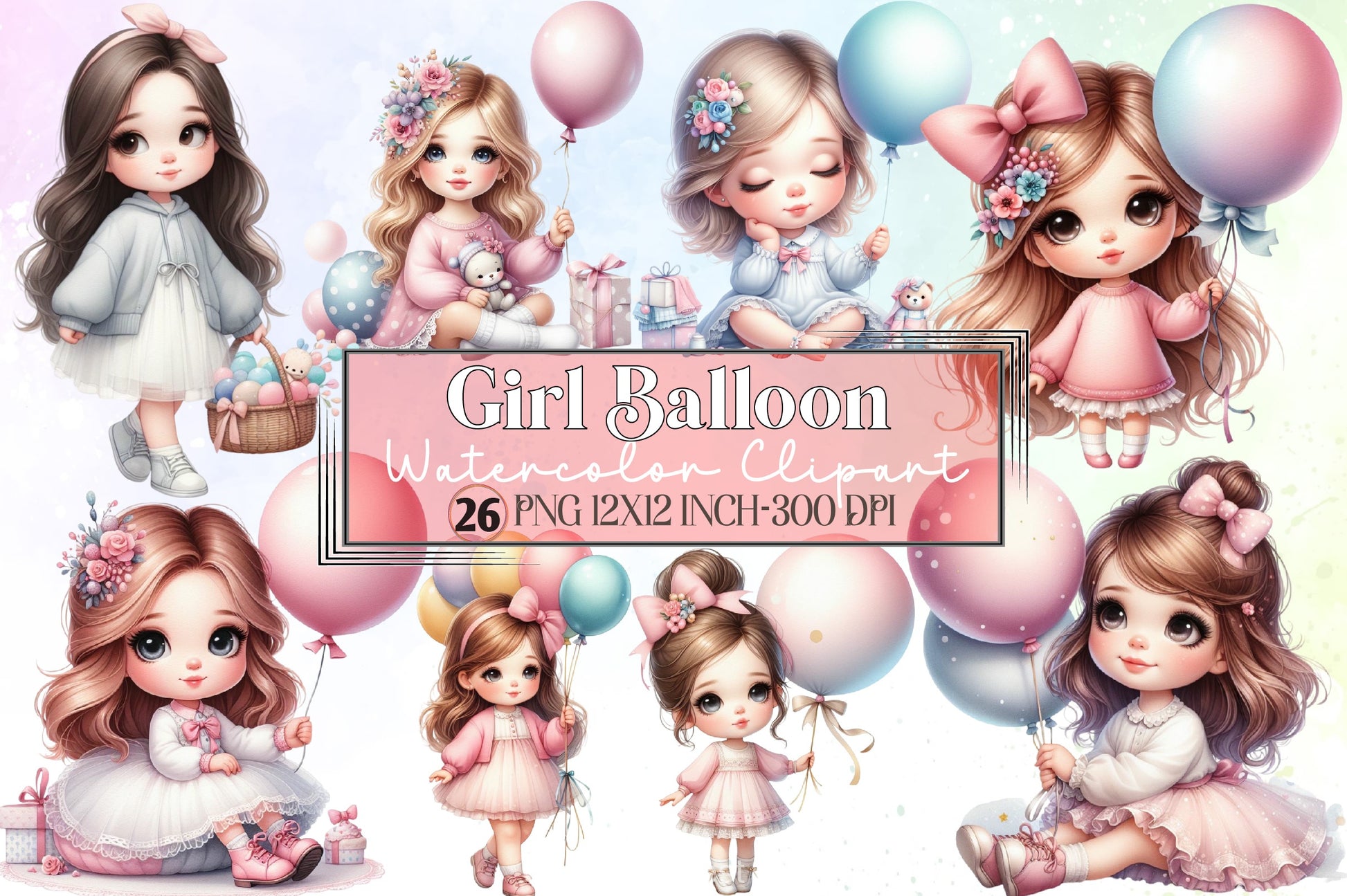 Girl Balloon Clipart Bundle - CraftNest - Digital Crafting and Art