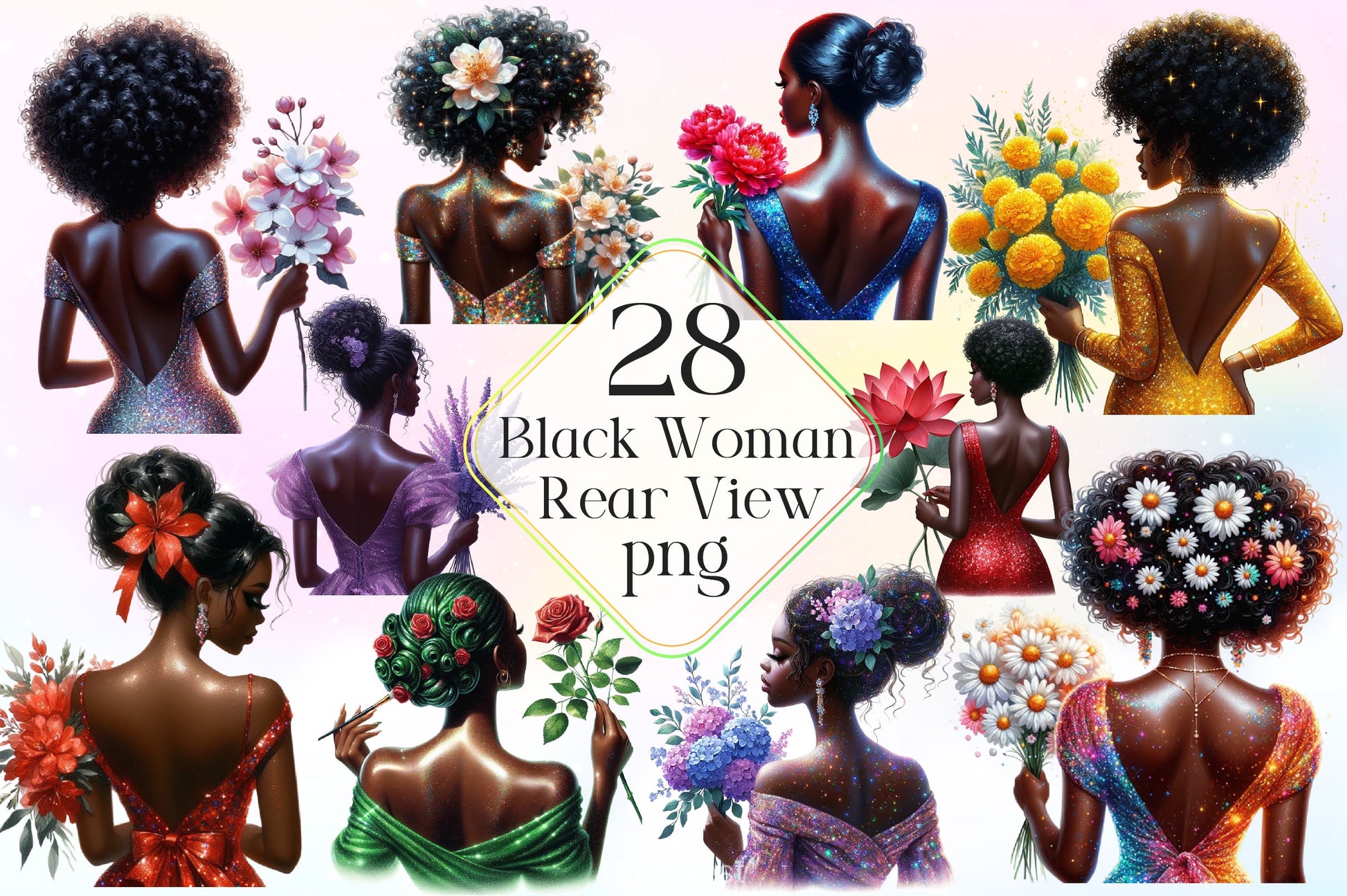Black Woman Rear View Clipart Bundle - CraftNest - Digital Crafting and Art