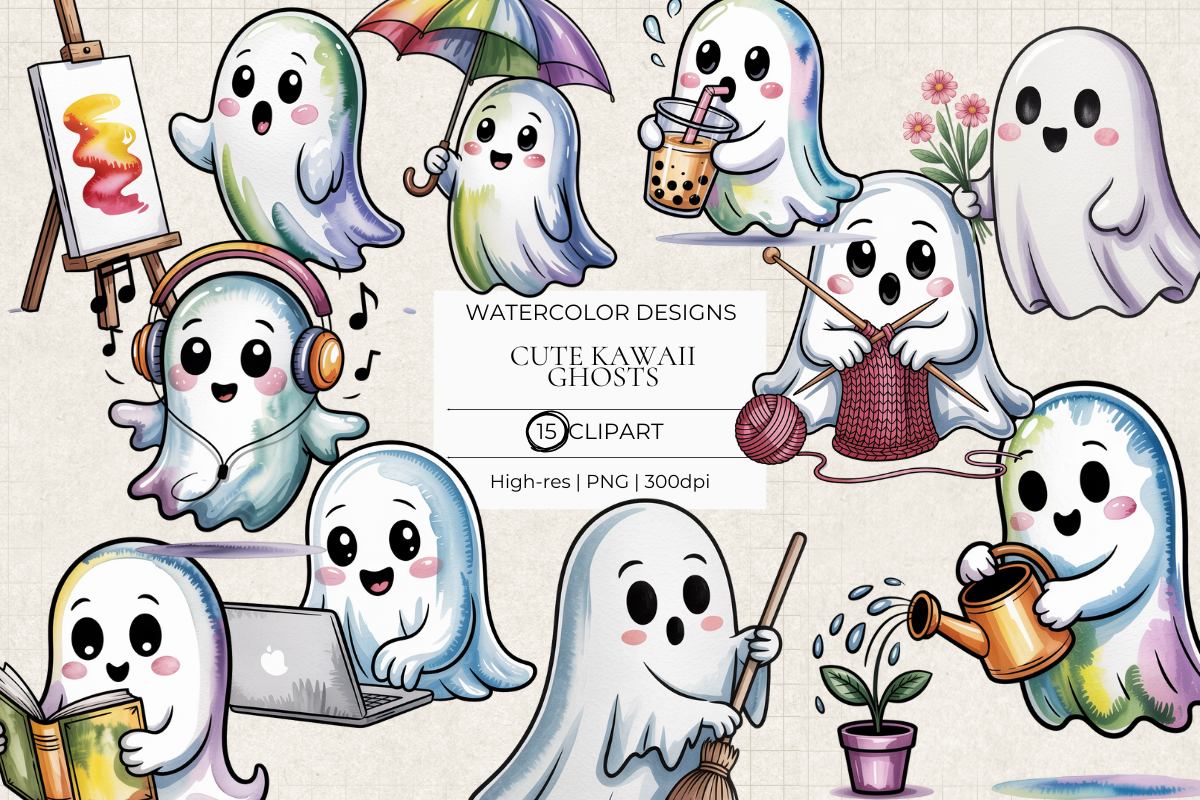 Cute Kawaii Ghosts Clipart