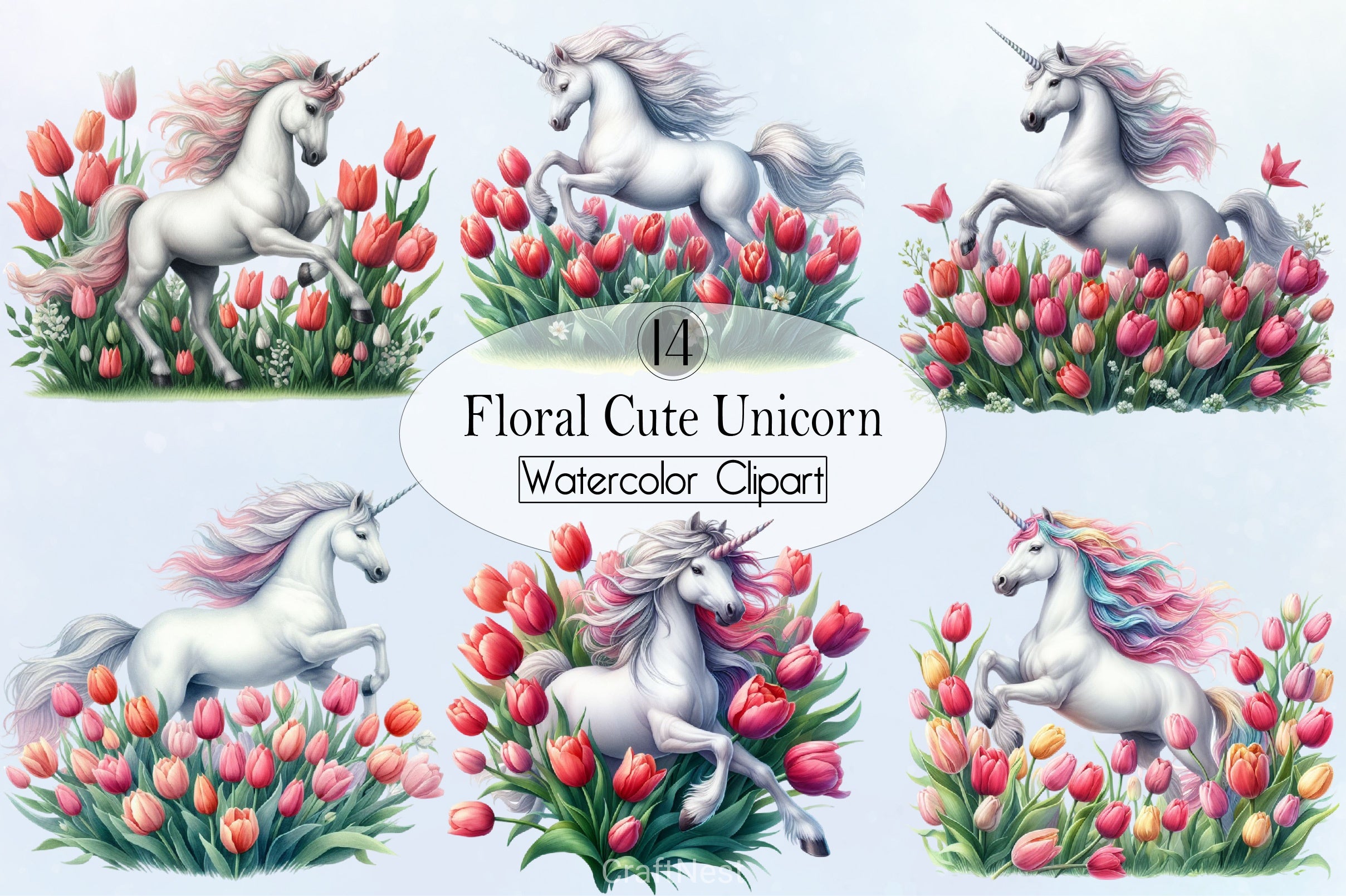 Floral Unicorn Clipart Bundle - CraftNest - Digital Crafting and Art