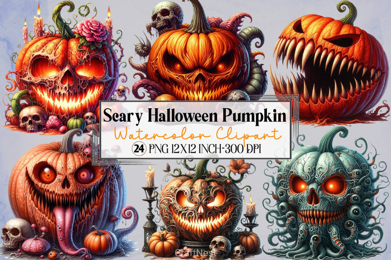 Scary Halloween Pumpkin Clipart Bundle - CraftNest - Digital Crafting and Art