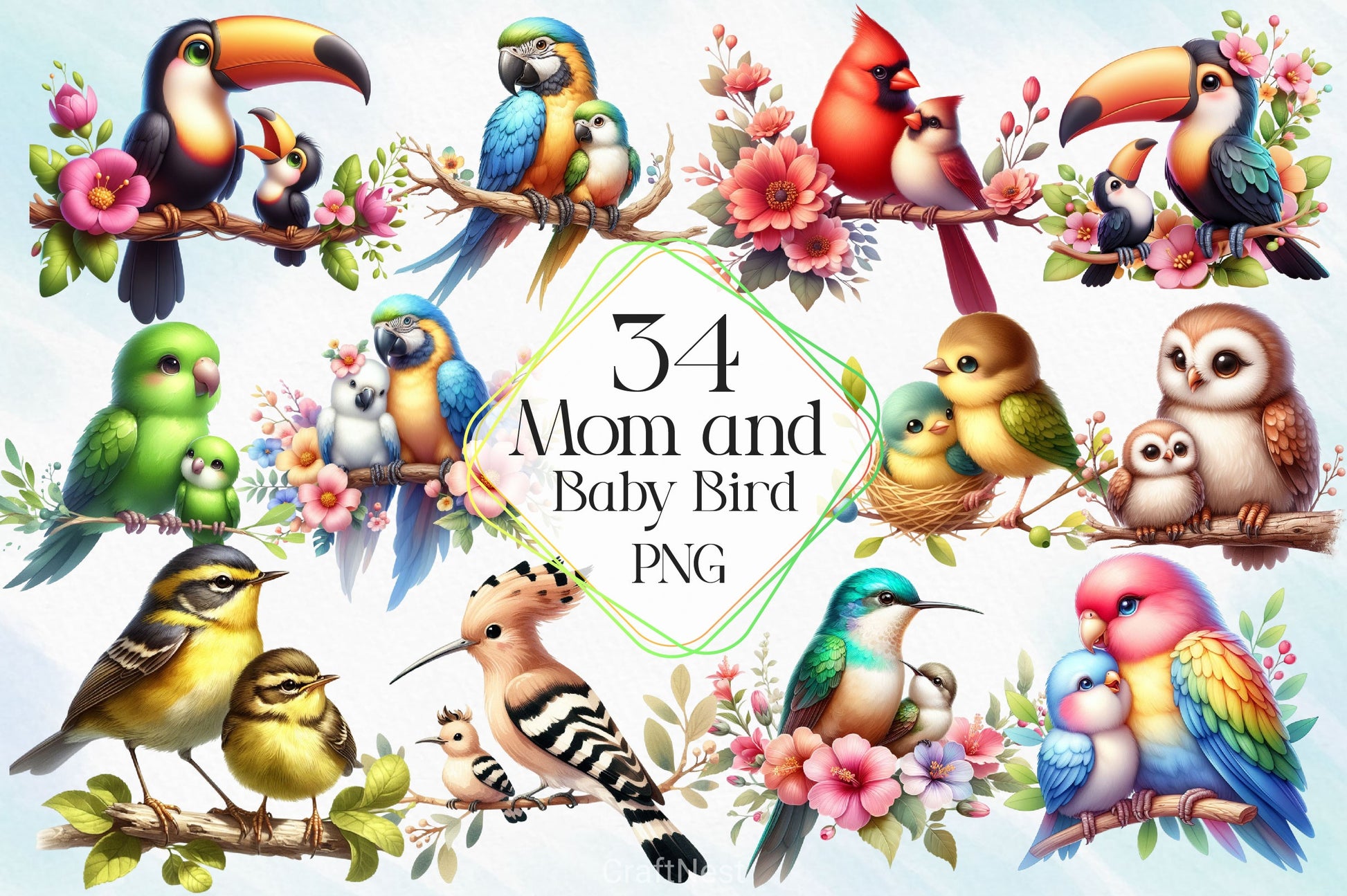 Mom And Baby Bird Clipart Bundle 2 - CraftNest - Digital Crafting and Art