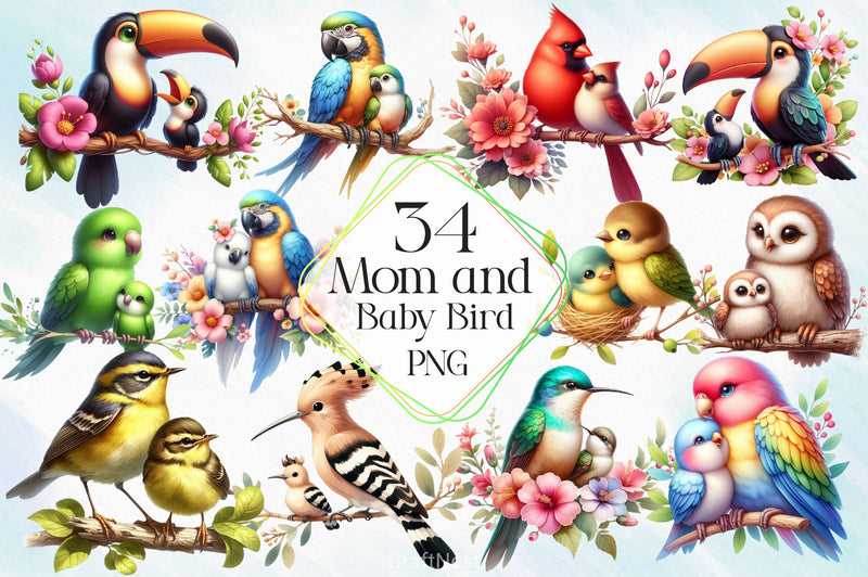 Mom And Baby Bird Clipart Bundle 2 - CraftNest - Digital Crafting and Art