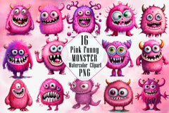 Pink Funny Monster 3D Clipart Bundle - CraftNest - Digital Crafting and Art