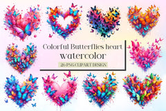 Colorful Butterflies Heart Clipart Bundle - CraftNest - Digital Crafting and Art