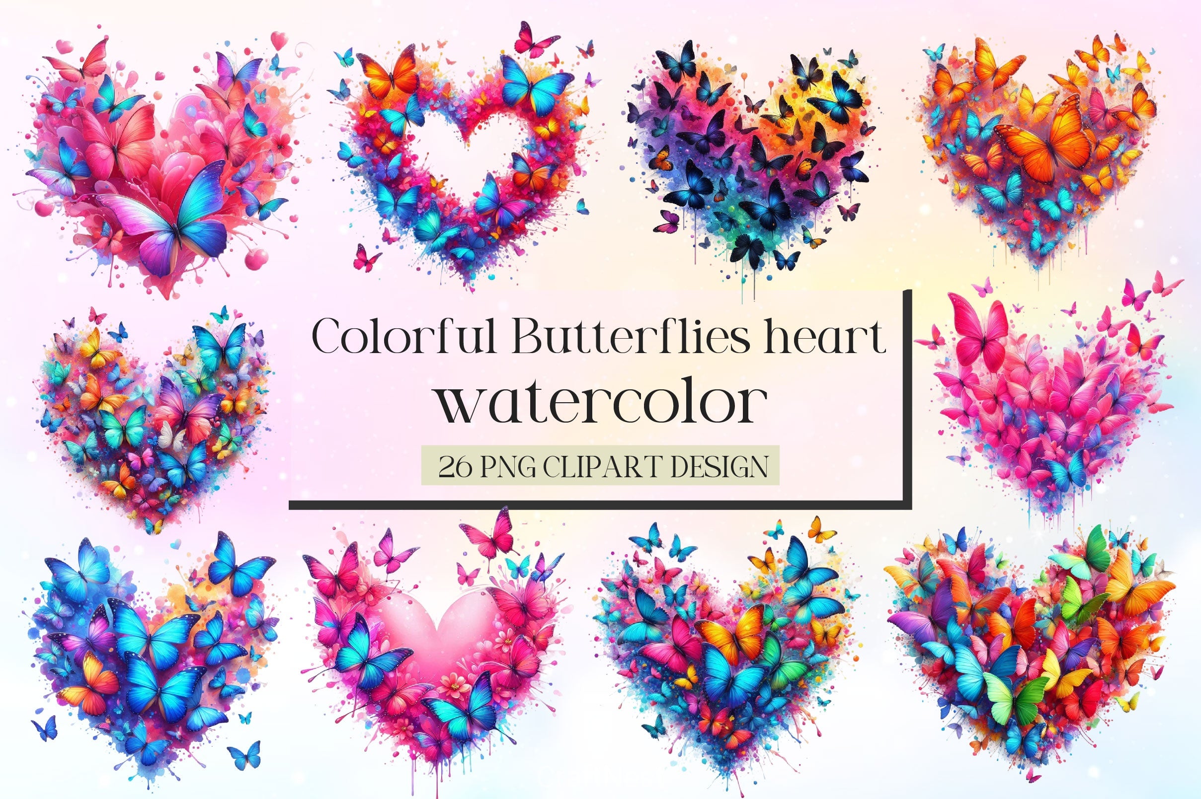 Colorful Butterflies Heart Clipart Bundle - CraftNest - Digital Crafting and Art