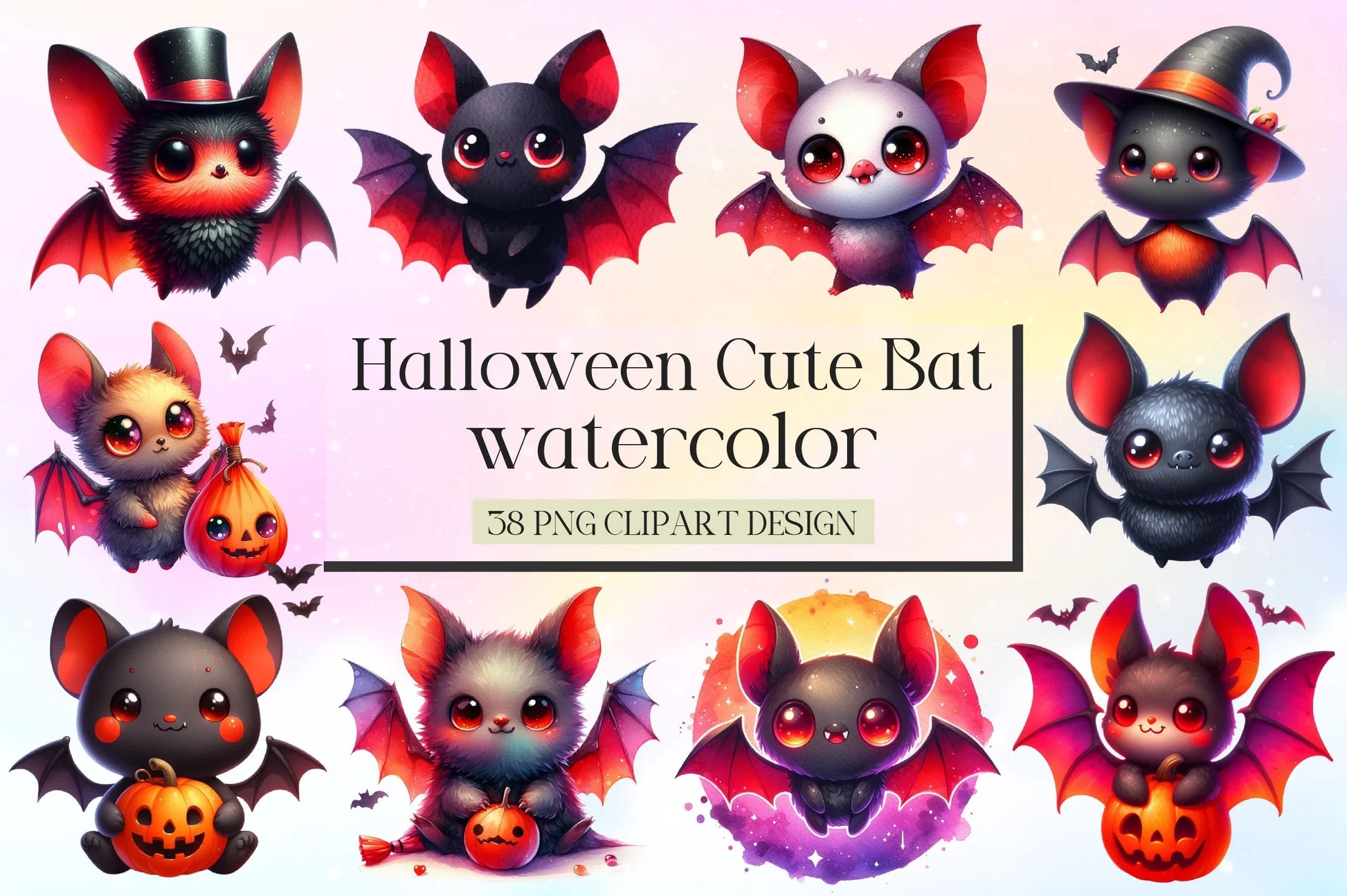 Halloween Cute Bat Clipart Bundle 2 - CraftNest - Digital Crafting and Art