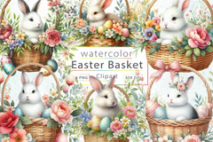Easter Bunny Easter Eggs Flower Basket Clipart Bundle - CraftNest - Digital Crafting and Art