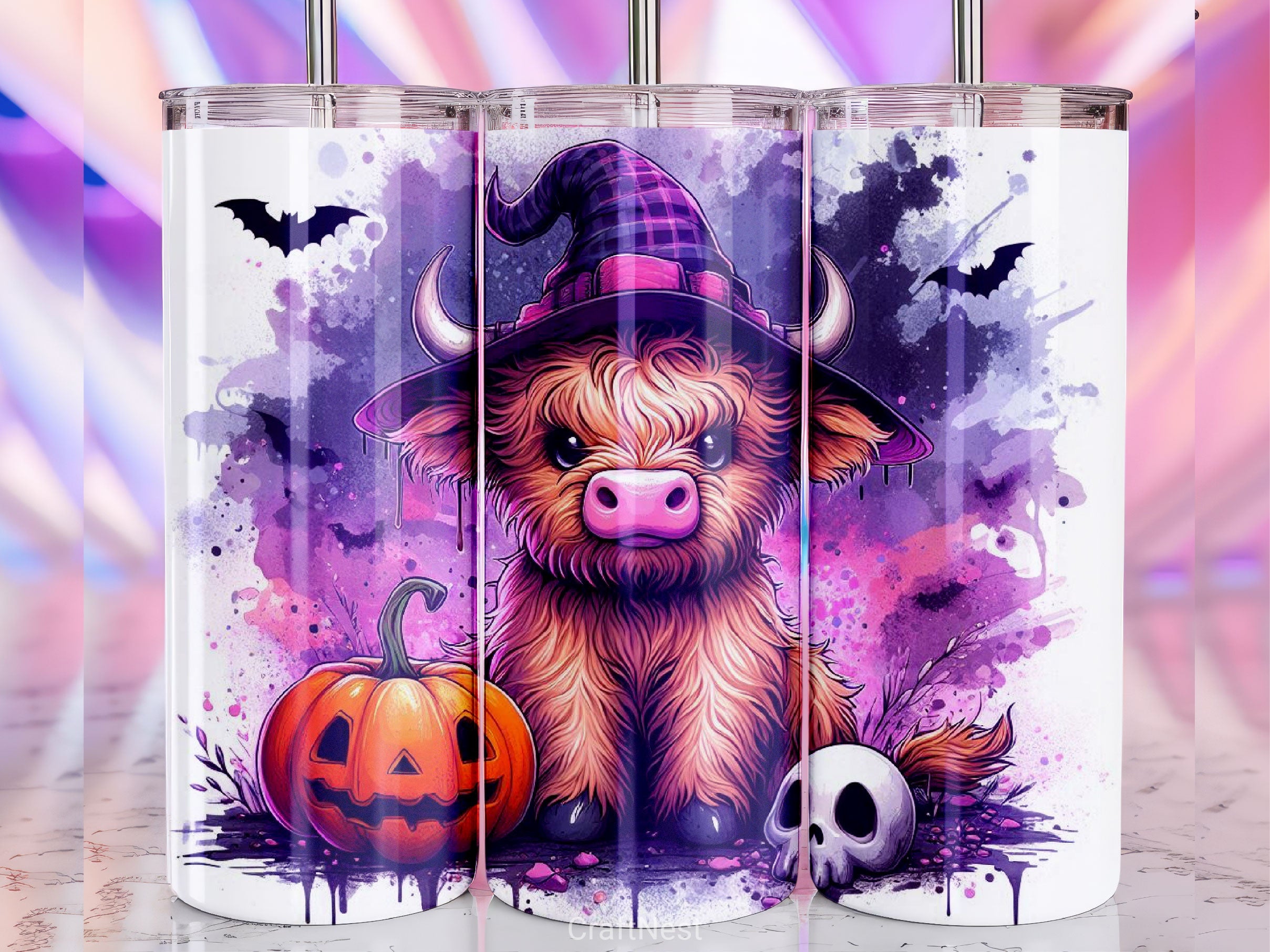 Halloween Highland Cow Tumbler Wrap Bundle 13 - CraftNest - Digital Crafting and Art