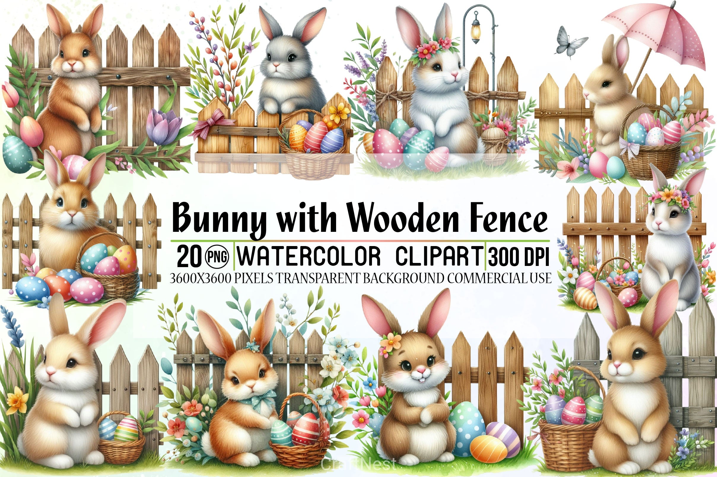 Easter Bunny Fence Clipart Bundle - CraftNest - Digital Crafting and Art