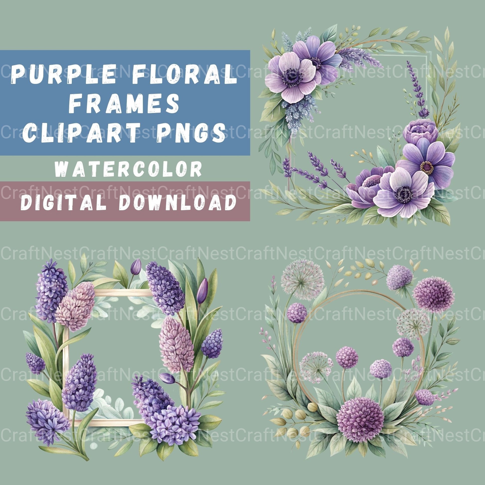Purple Floral Frames Clipart Bundle - CraftNest - Digital Crafting and Art