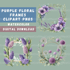 Purple Floral Frames Clipart Bundle - CraftNest - Digital Crafting and Art