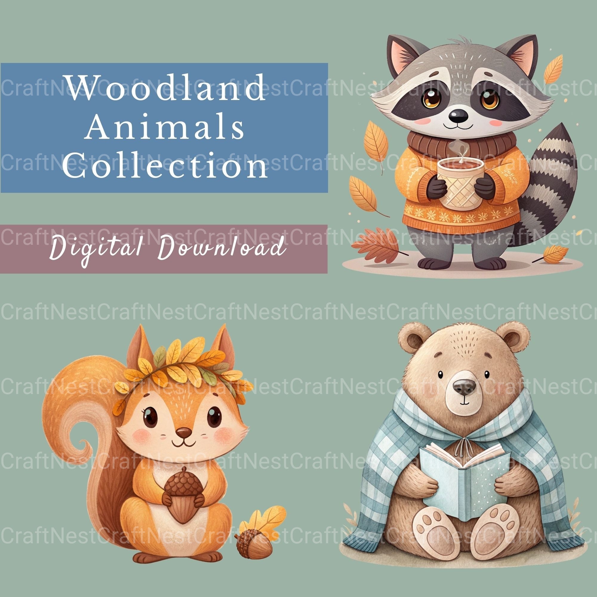 Woodland Animals 3 Clipart Bundle - CraftNest - Digital Crafting and Art