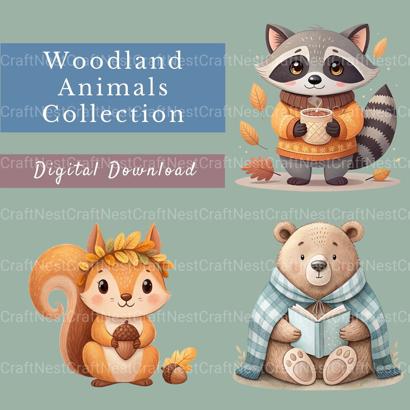 Woodland Animals 3 Clipart Bundle - CraftNest - Digital Crafting and Art