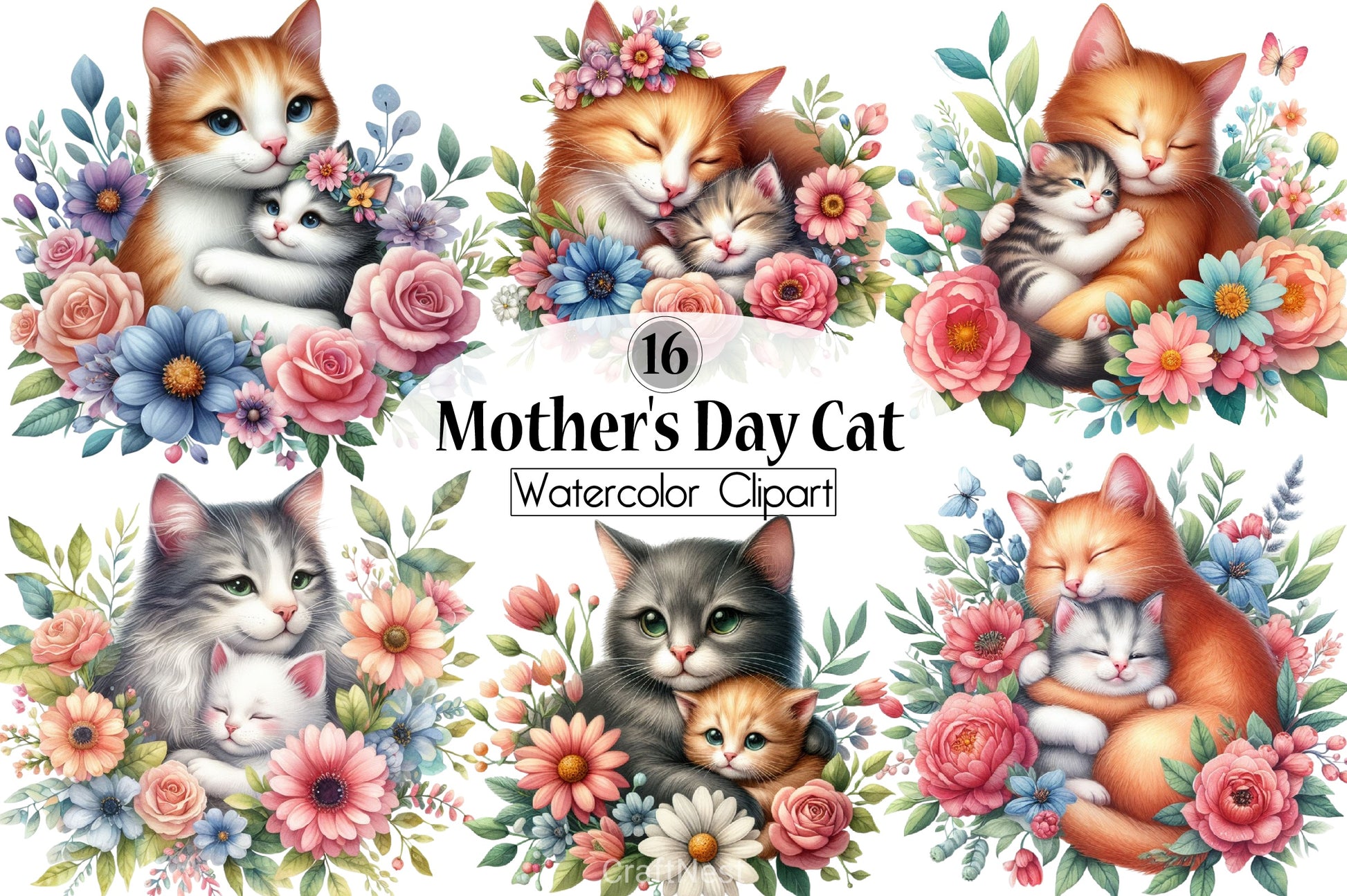 Mother's Day Cat Clipart Bundle - CraftNest - Digital Crafting and Art