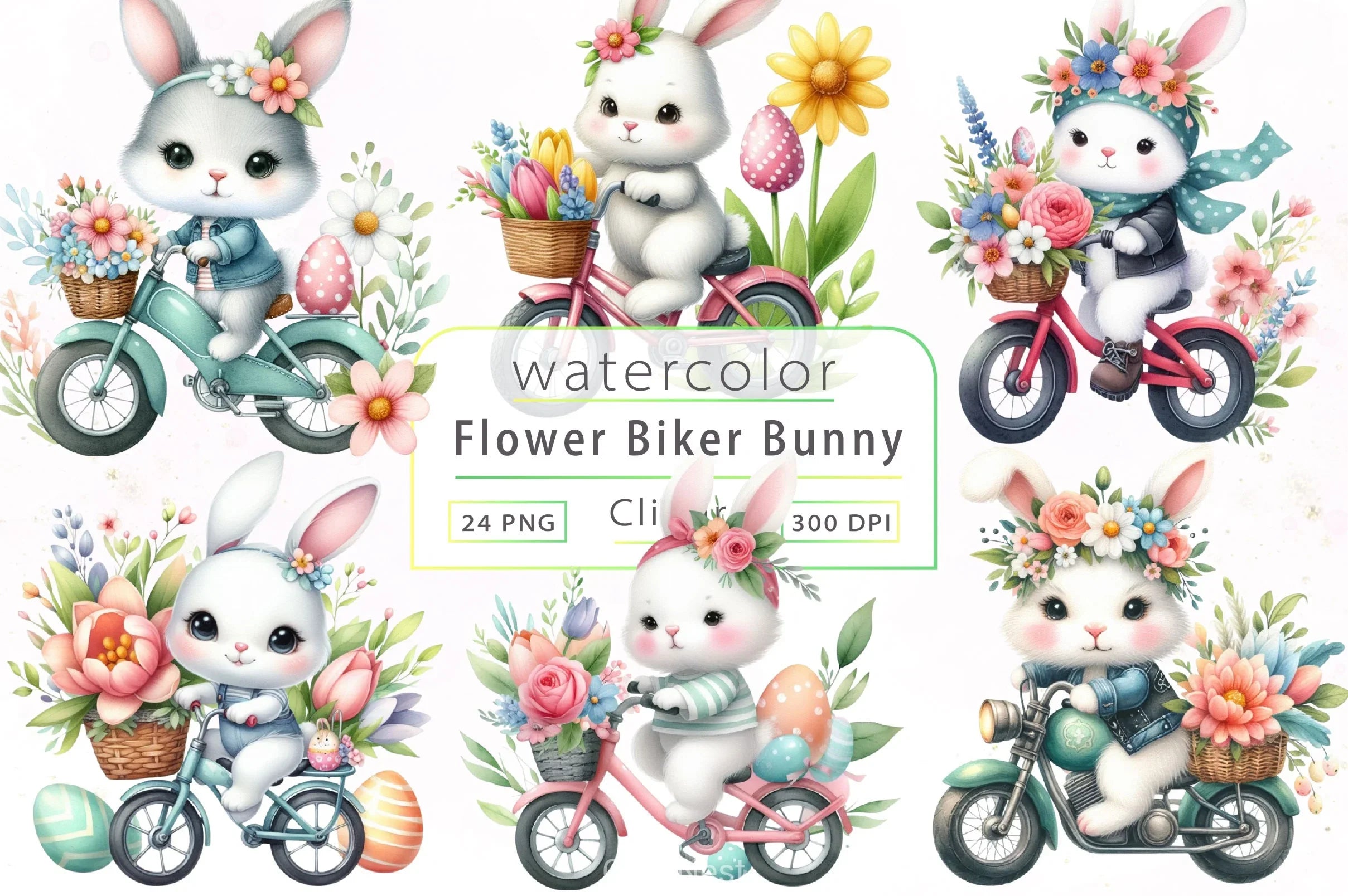 Easter Flower Biker Bunny Clipart Bundle - CraftNest - Digital Crafting and Art
