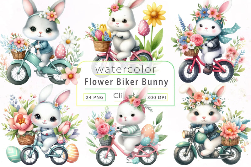 Easter Flower Biker Bunny Clipart Bundle - CraftNest - Digital Crafting and Art