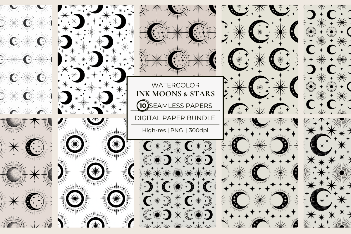 Ink Moon & Stars Seamless Papers