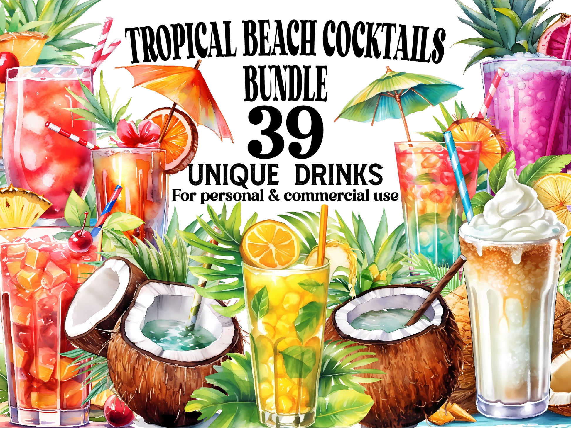 Tropical Beach Cocktails Clipart - CraftNest