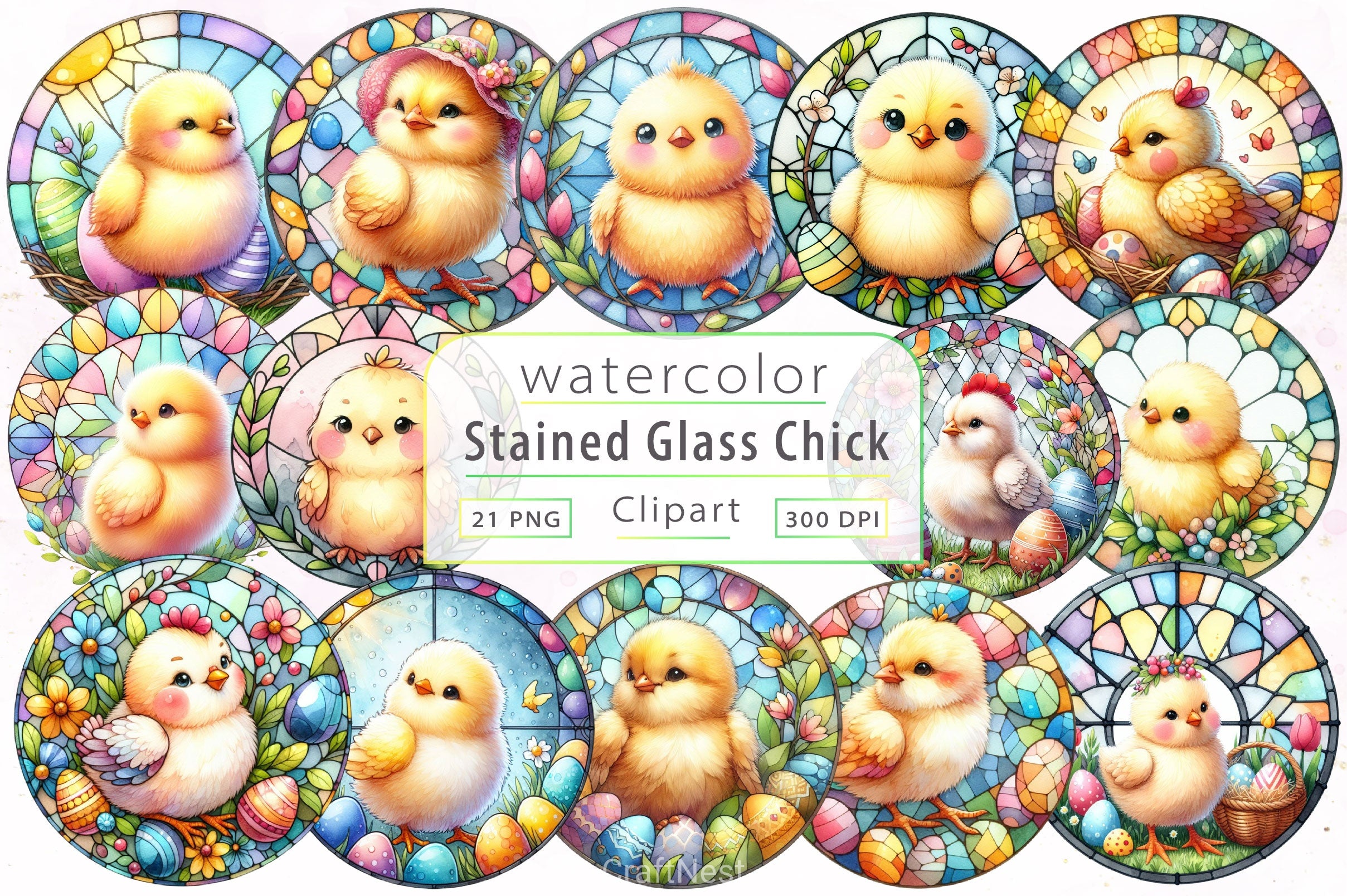 Stained Glass Easter Chick Clipart Bundle 3 - CraftNest - Digital Crafting and Art