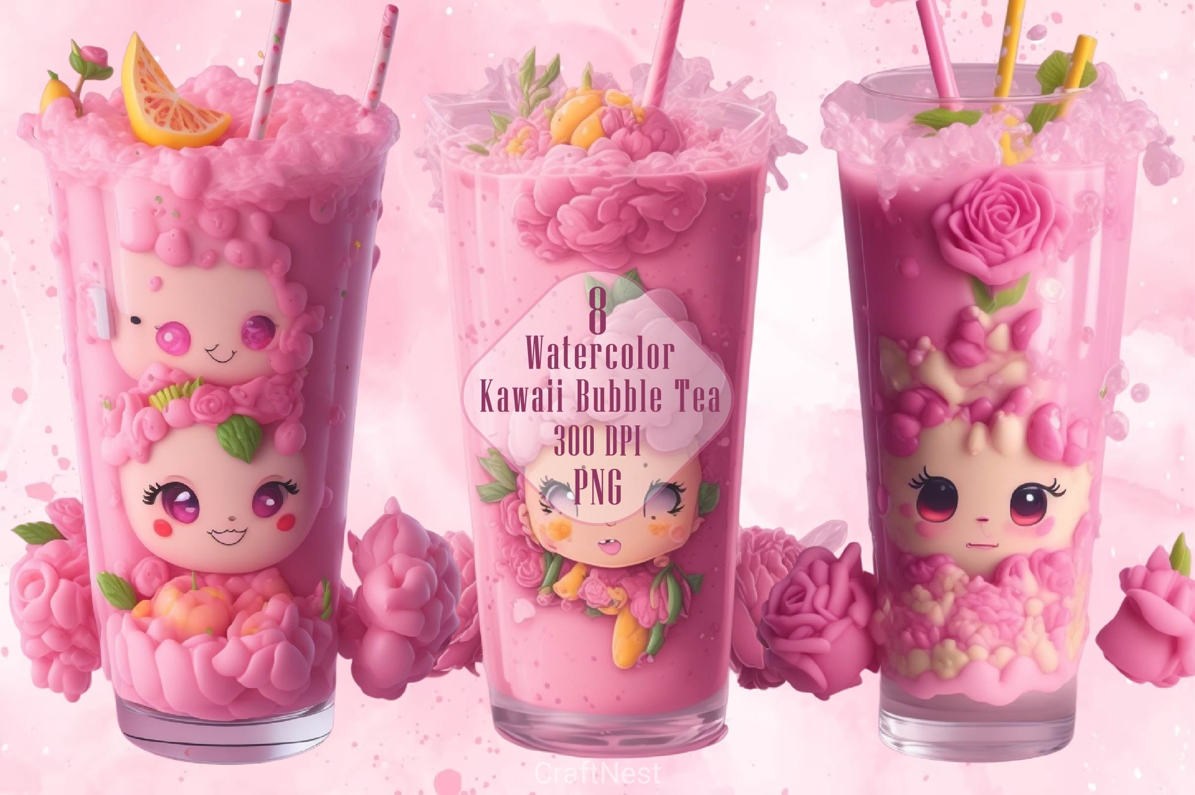 Kawaii Bubble Tea Clipart Bundle - CraftNest - Digital Crafting and Art