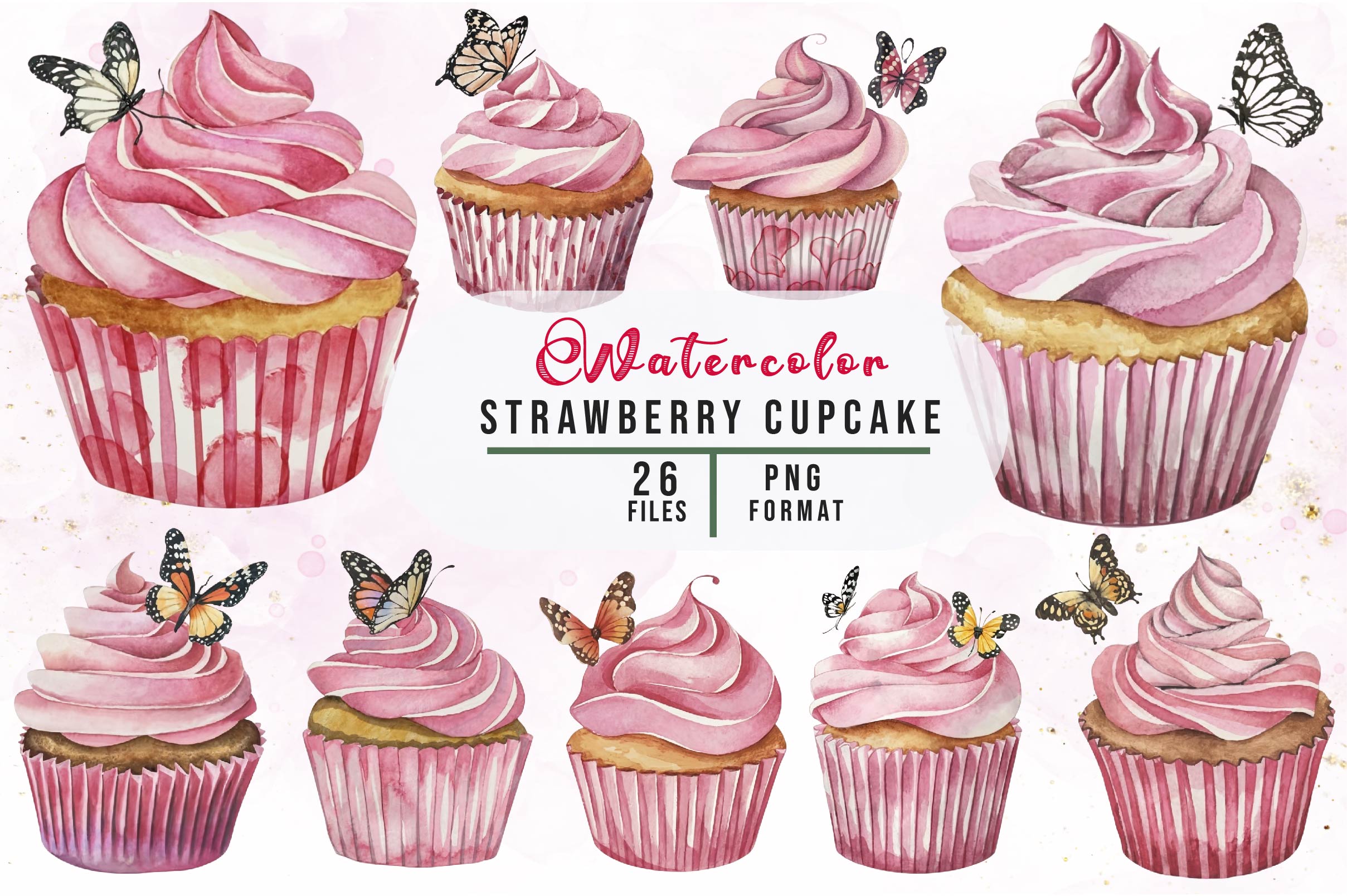 Strawberry Cupcake Set Clipart Bundle - CraftNest - Digital Crafting and Art