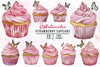 Strawberry Cupcake Set Clipart Bundle