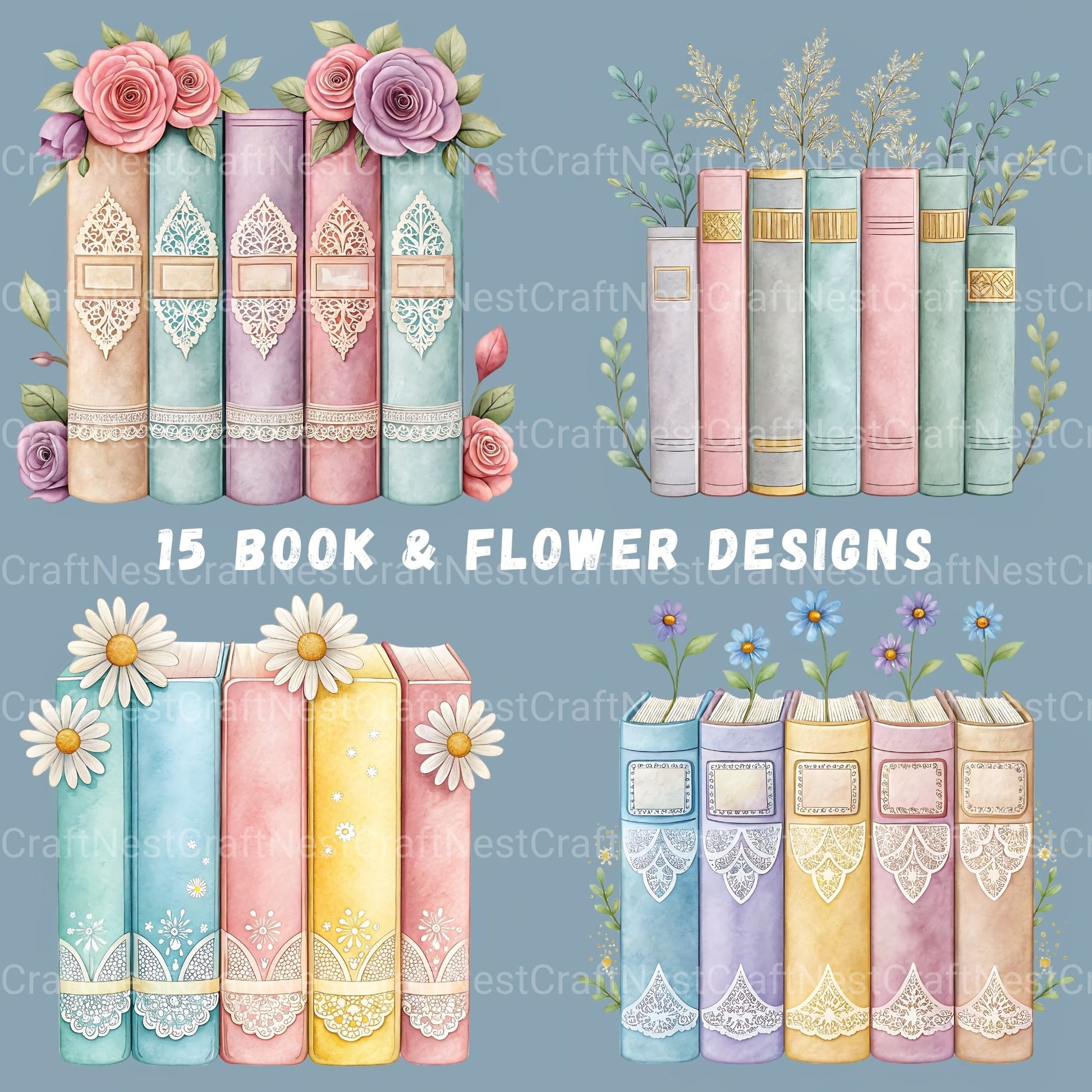 Books N Flowers Clipart Bundle - CraftNest - Digital Crafting and Art