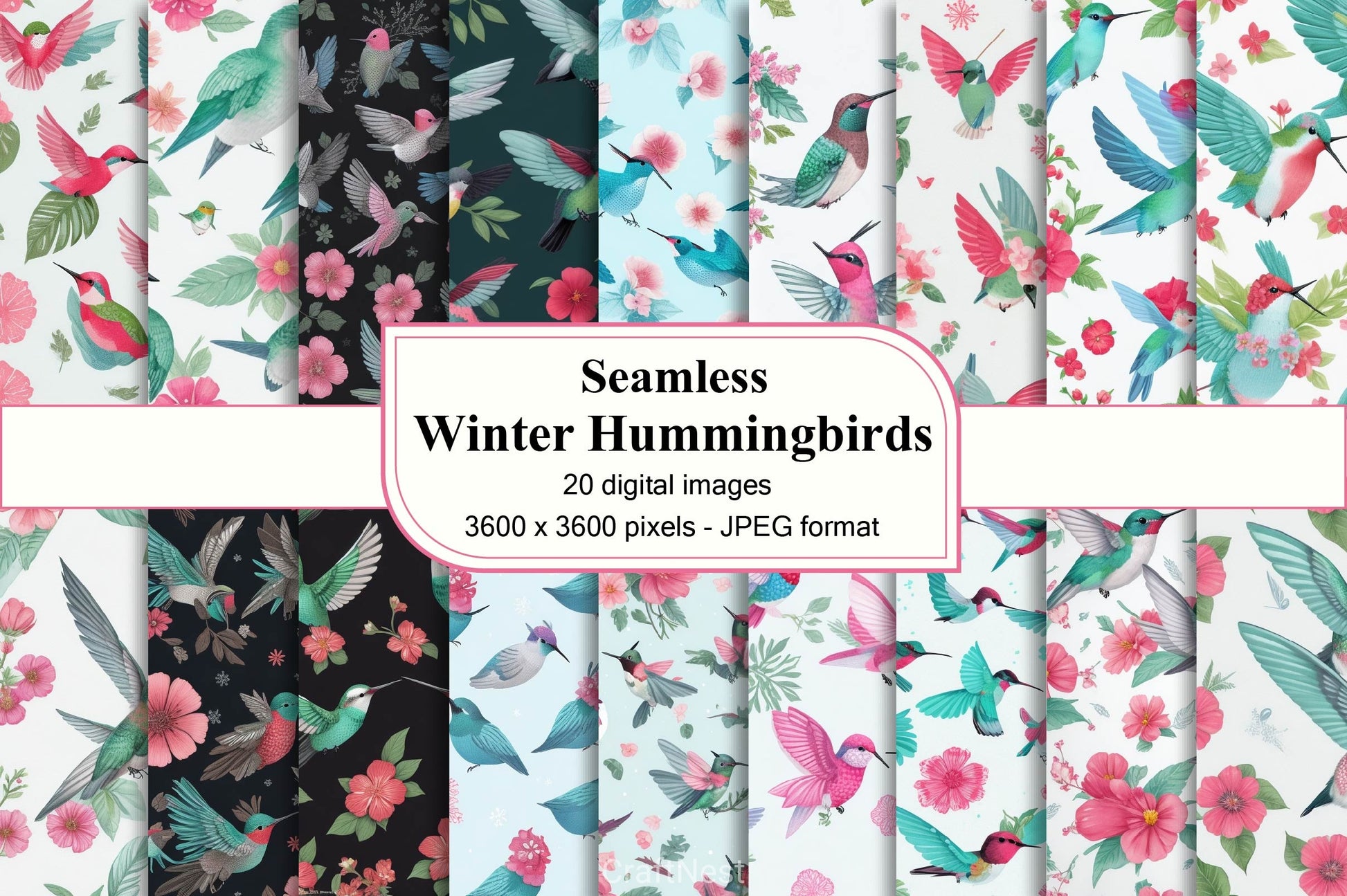 Winter Hummingbirds Digital Papers - CraftNest - Digital Crafting and Art