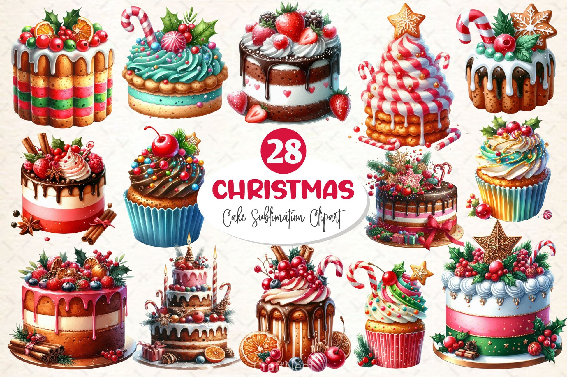 Christmas Cake Clipart Bundle 3 - CraftNest - Digital Crafting and Art