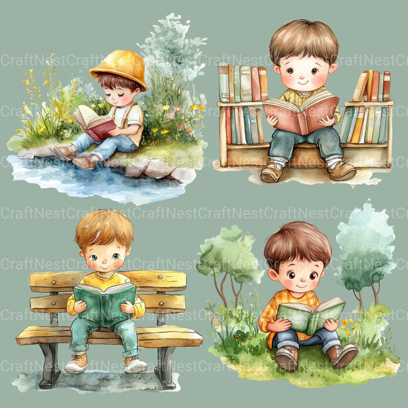 Children Reading Clipart Bundle - CraftNest - Digital Crafting and Art