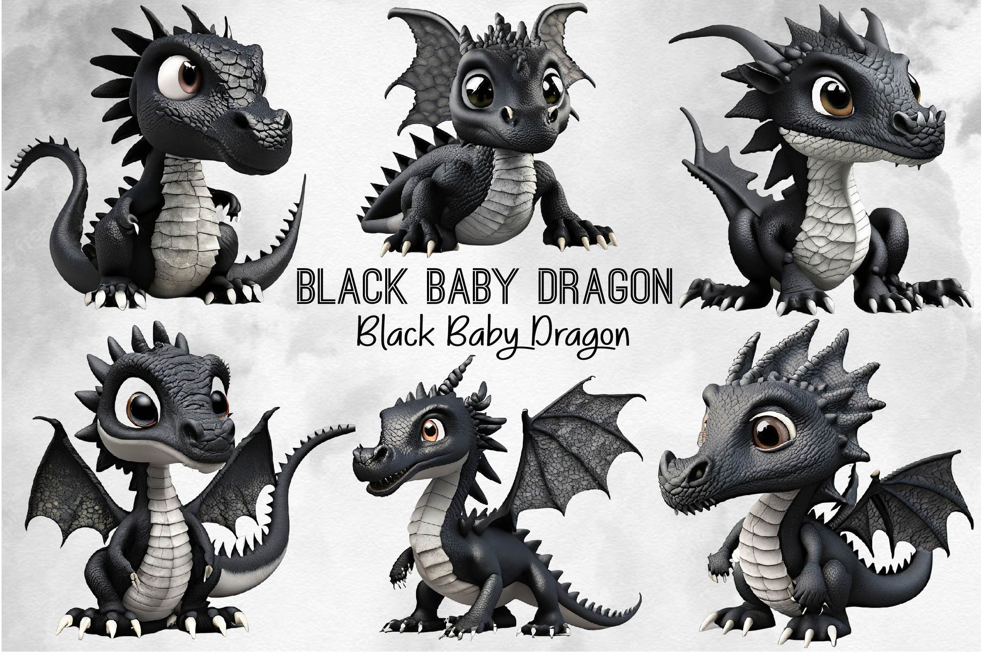 Baby Black Dragon Clipart Bundle - CraftNest - Digital Crafting and Art