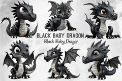 Baby Black Dragon Clipart Bundle - CraftNest - Digital Crafting and Art