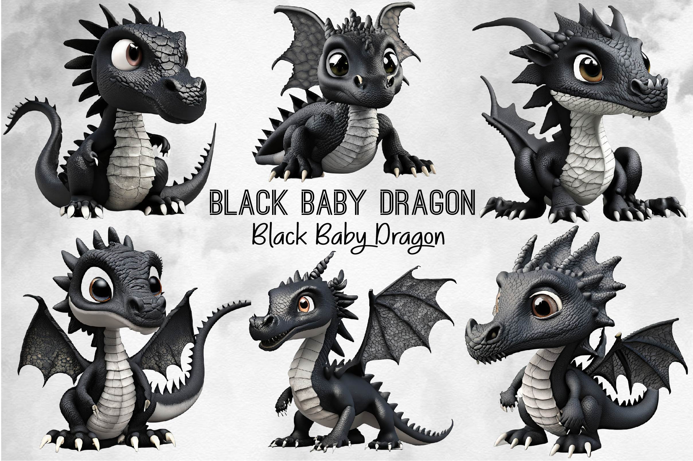Baby Black Dragon Clipart Bundle - CraftNest - Digital Crafting and Art