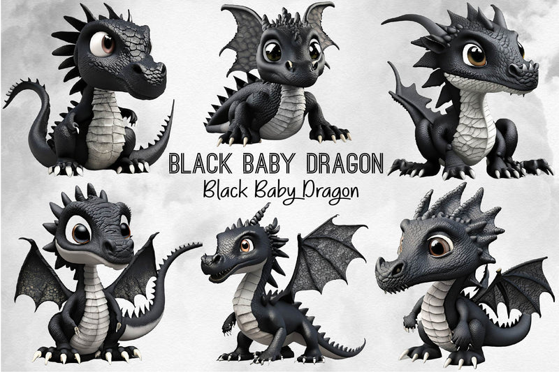 Baby Black Dragon Clipart Bundle - CraftNest - Digital Crafting and Art