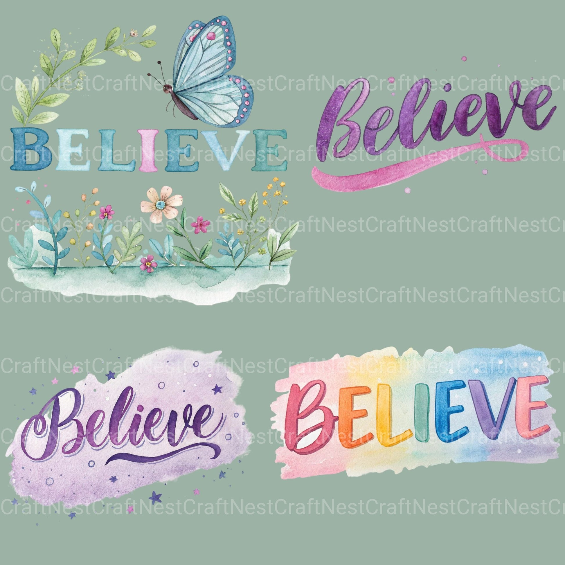 Believe Word Clipart Bundle - CraftNest - Digital Crafting and Art