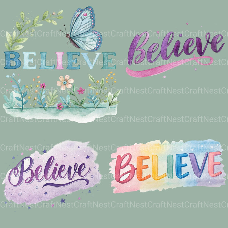 Believe Word Clipart Bundle - CraftNest - Digital Crafting and Art
