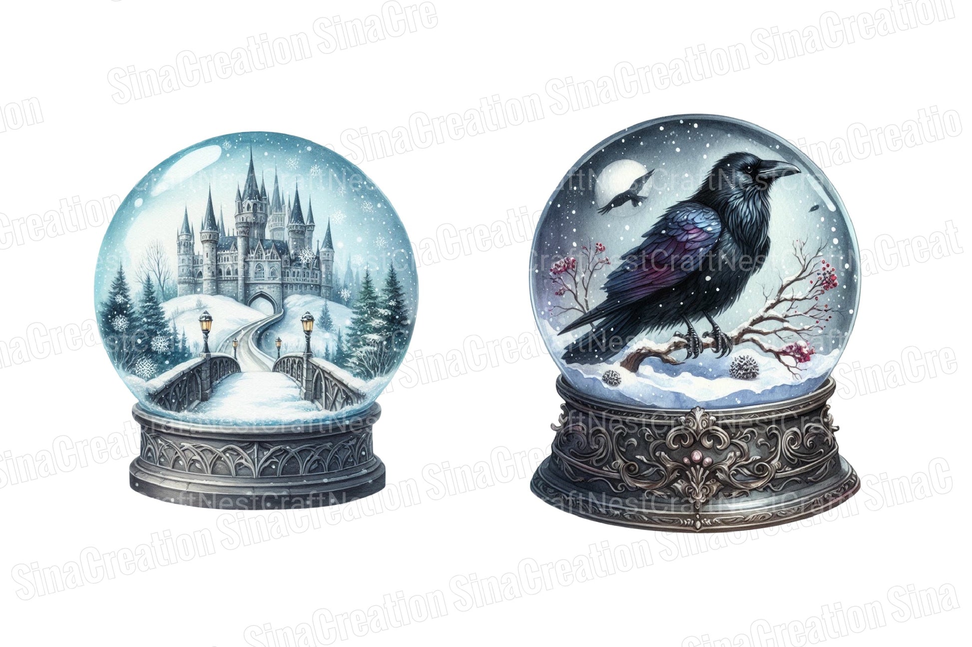 Gothic Christmas Ornaments Clipart Bundle - Transparent Background Graphics - CraftNest - Digital Crafting and Art