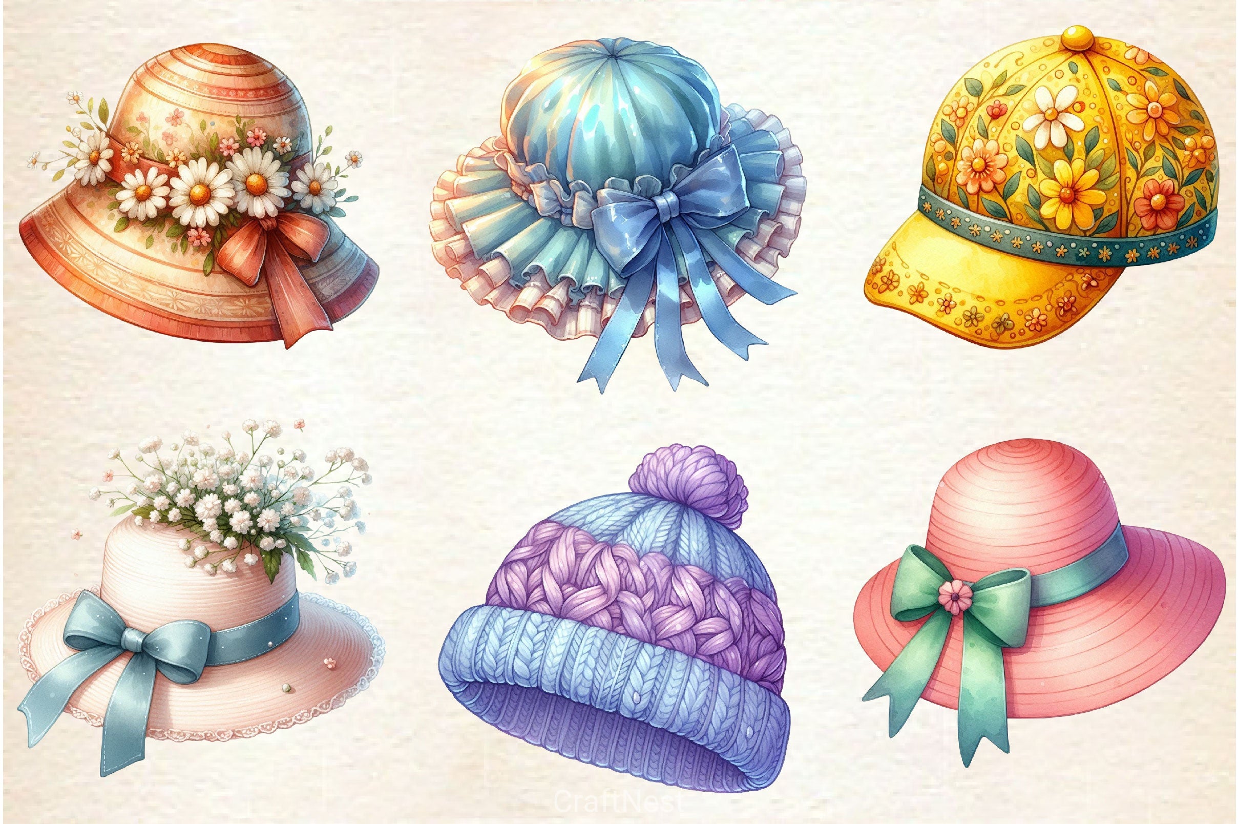 Spring Hat. Sign Spring Hats Clipart Bundle