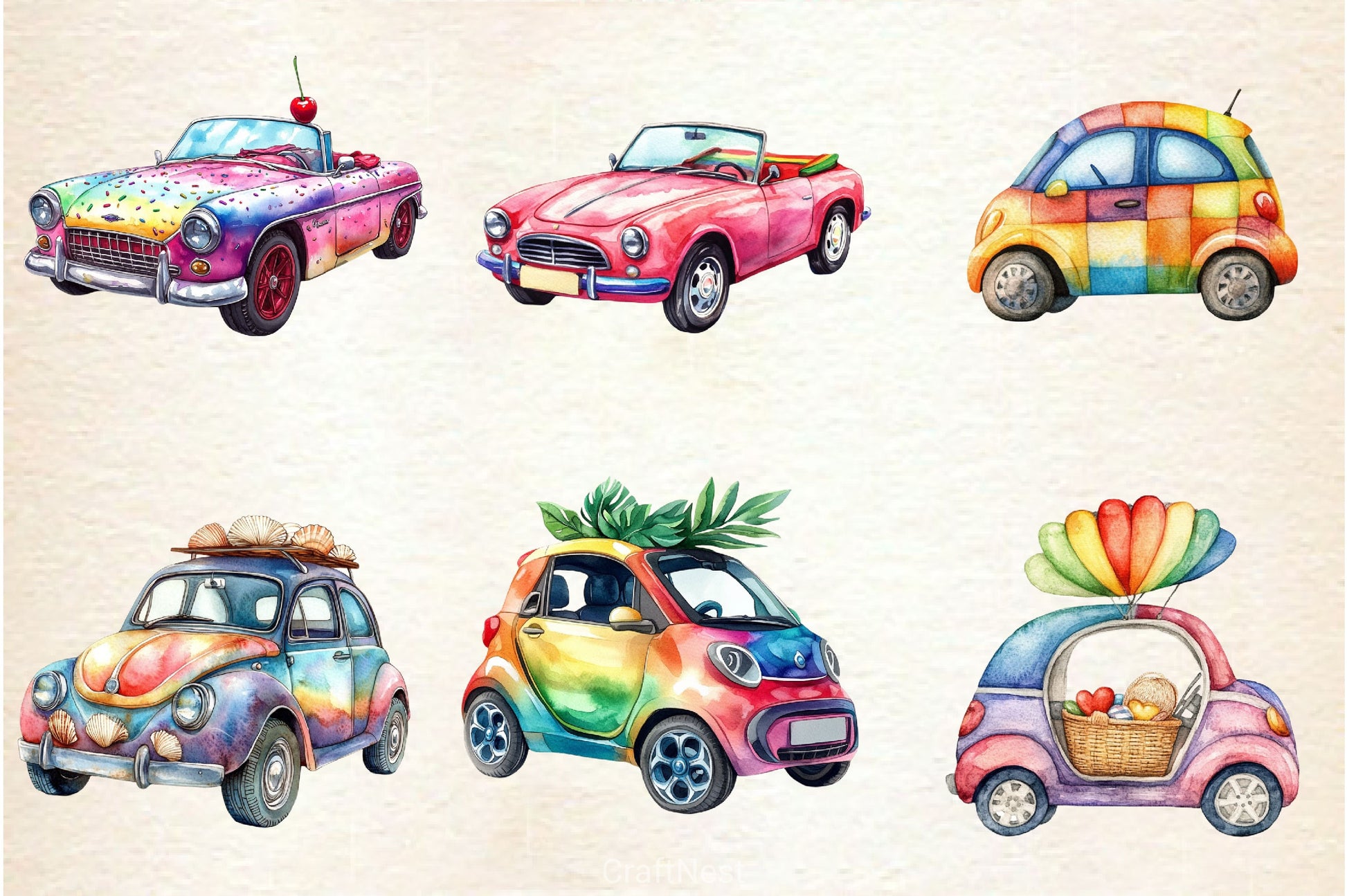Rainbow Cute Summer Car Clipart Bundle - CraftNest - Digital Crafting and Art