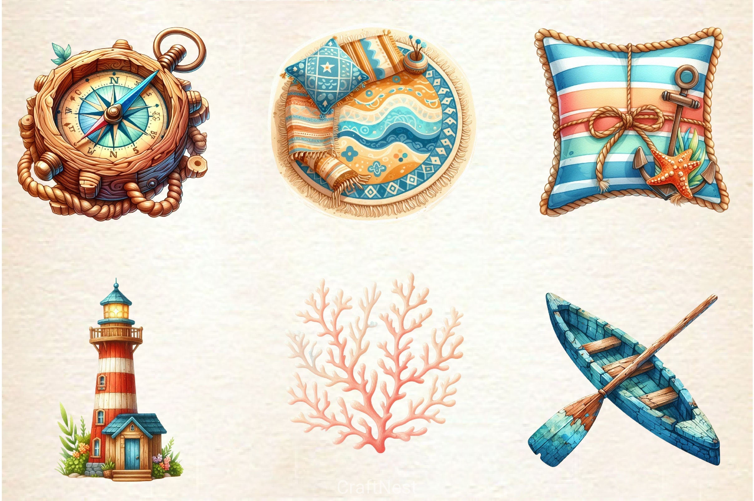 Rustic Coastal Cottage Elements Clipart Bundle - CraftNest - Digital Crafting and Art