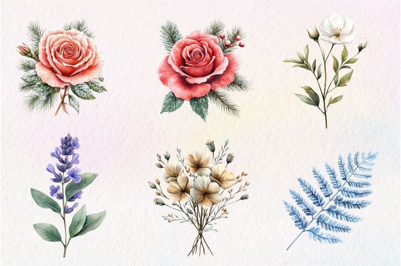 Winter Wildflowers Flowers Clipart Bundle - CraftNest - Digital Crafting and Art